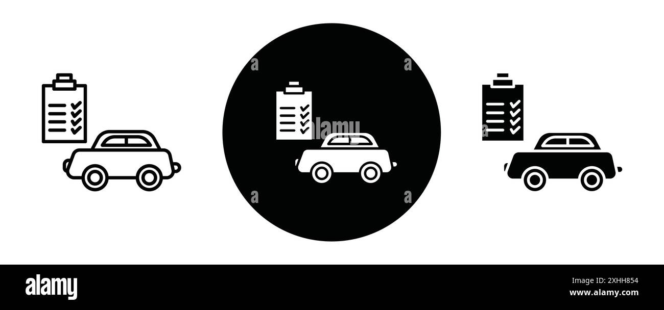 Icona della lista di controllo per la riparazione dell'auto Vector Black line art con il simbolo di raccolta del set di contorni in bianco e nero Illustrazione Vettoriale