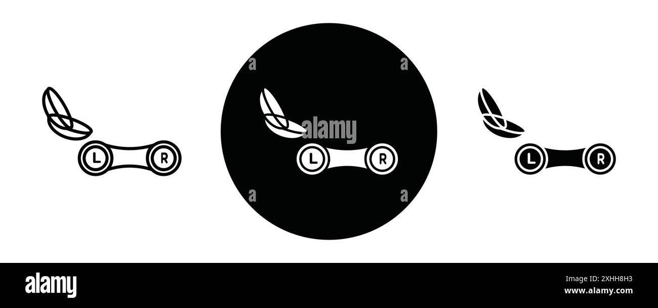 Icona della lente a contatto Vettoriale grafico linea nera in bianco e nero segno di raccolta del set di contorni Illustrazione Vettoriale