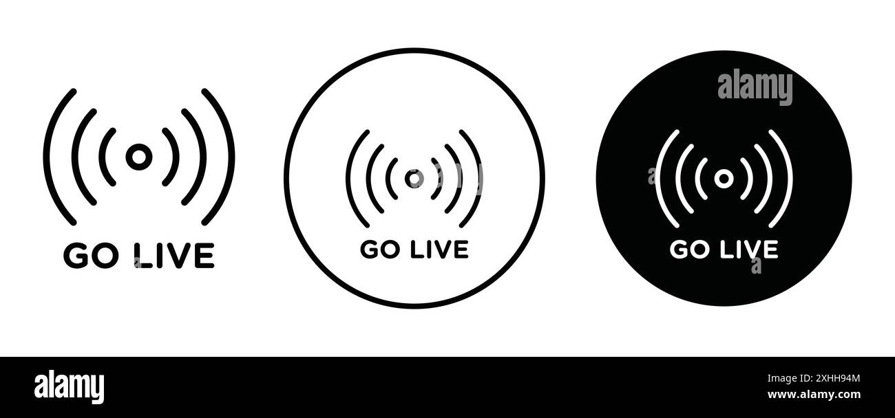 Icona Go Live Black line art Vector in bianco e nero con il simbolo della collezione del set di contorni Illustrazione Vettoriale