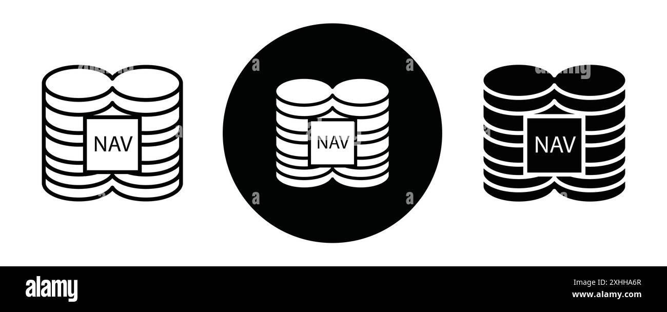 Icona del valore patrimoniale netto vettore grafico linea nera in bianco e nero segno di raccolta del set di contorni Illustrazione Vettoriale