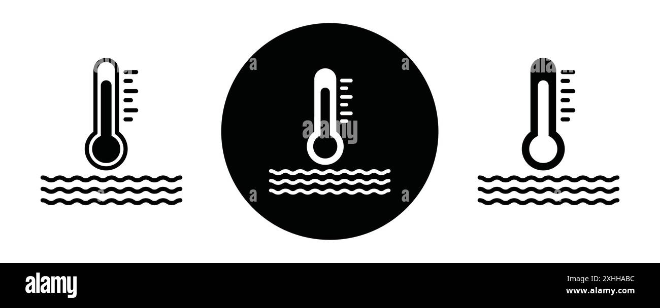 Icona della temperatura del liquido linea nera grafica vettoriale in bianco e nero bordo set segno di raccolta Illustrazione Vettoriale