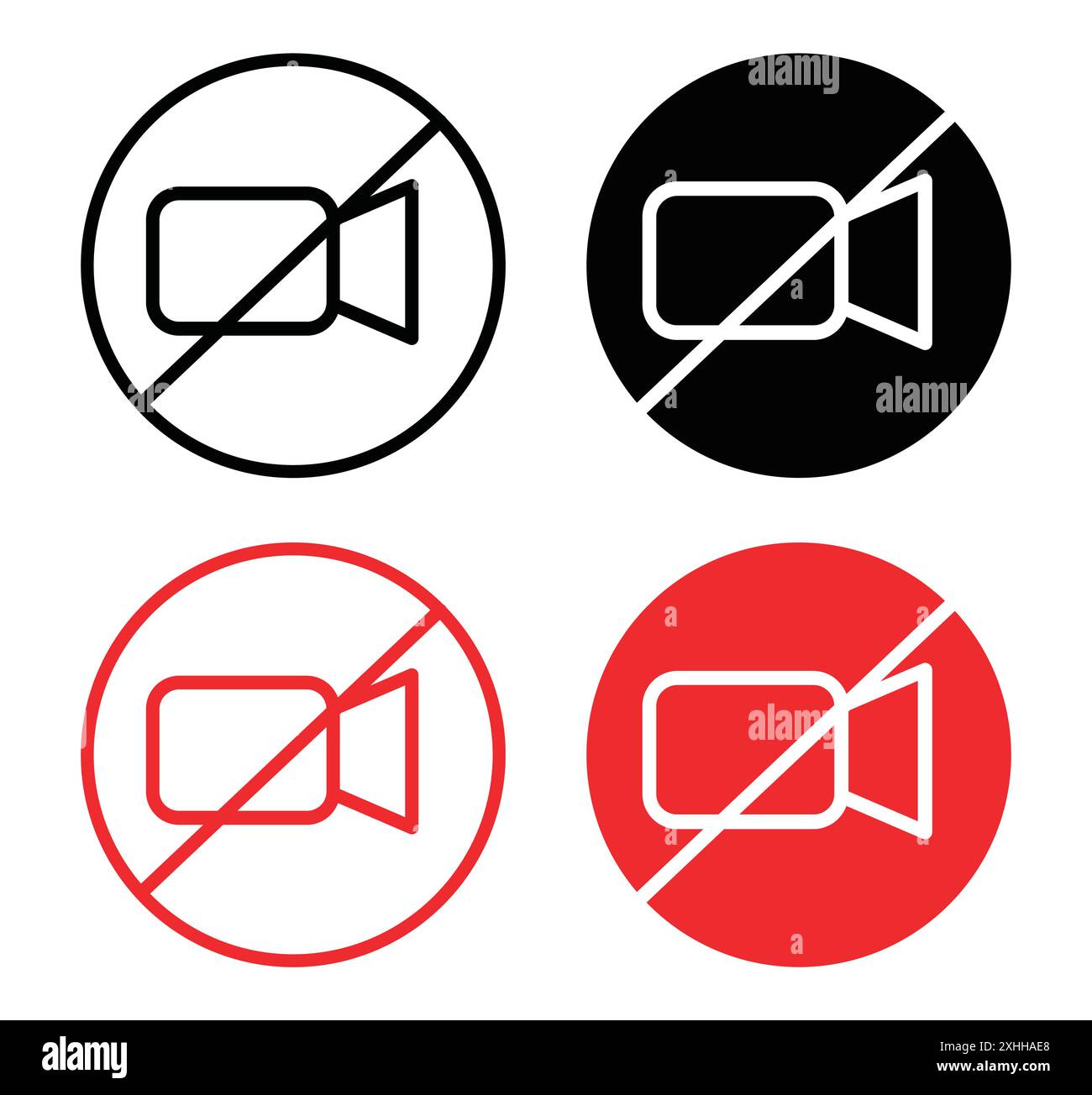 Video off icona dei social media Black line art Vector in bianco e nero con il simbolo della collezione Illustrazione Vettoriale