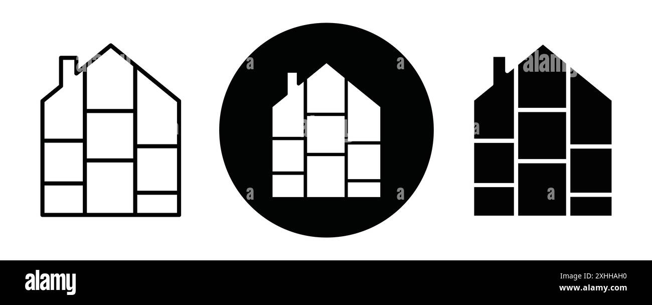 Icona della casa modulare Black line art Vector in bianco e nero Illustrazione Vettoriale