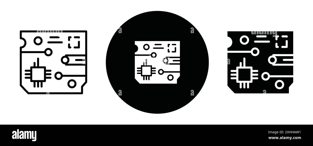 Icona PCB vettore grafico linea nera in bianco e nero segno di raccolta del set di contorni Illustrazione Vettoriale
