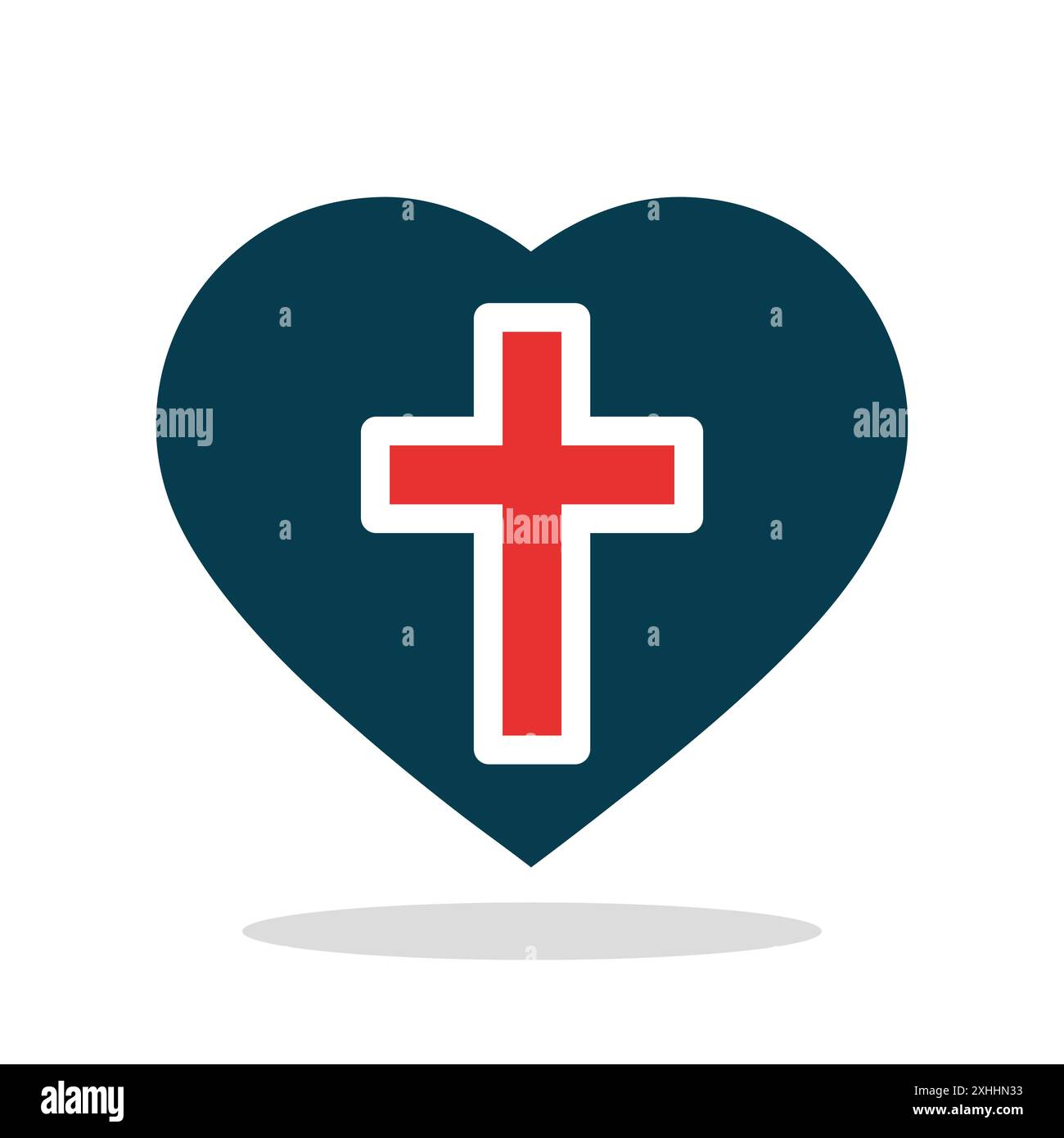 Icona cuore. Silhouette nera di cuore contenente una croce cristiana rossa, che simboleggia la fede e l'amore cristiani. Illustrazione vettoriale Illustrazione Vettoriale