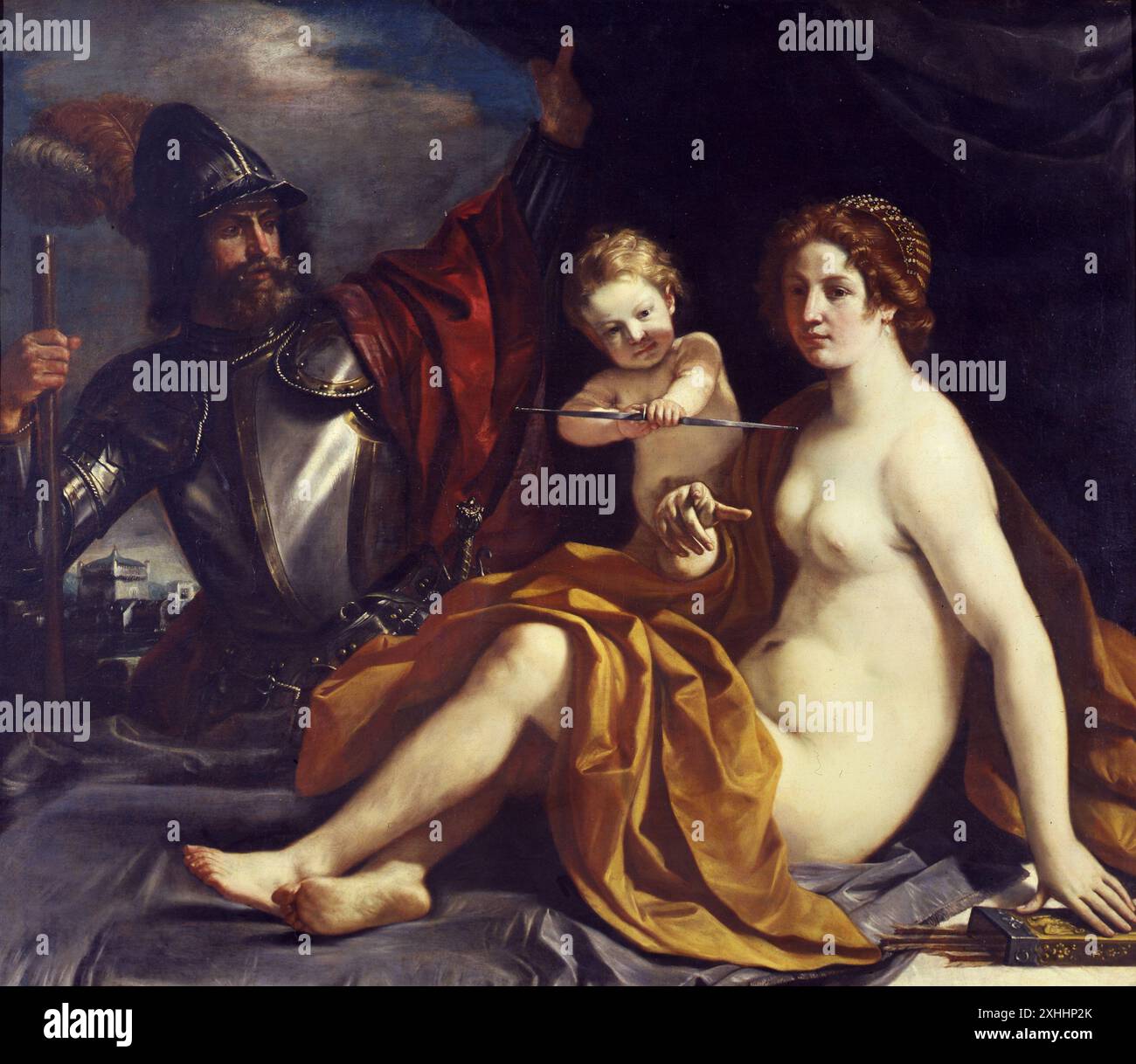 Venere, Cupido e Marte è un dipinto ad olio su tela del 1633 del pittore barocco italiano Guercino, commissionato da Francesco i d'Este per il suo Palazzo Ducale di Sassuolo intorno al 1632-1633, Foto Stock