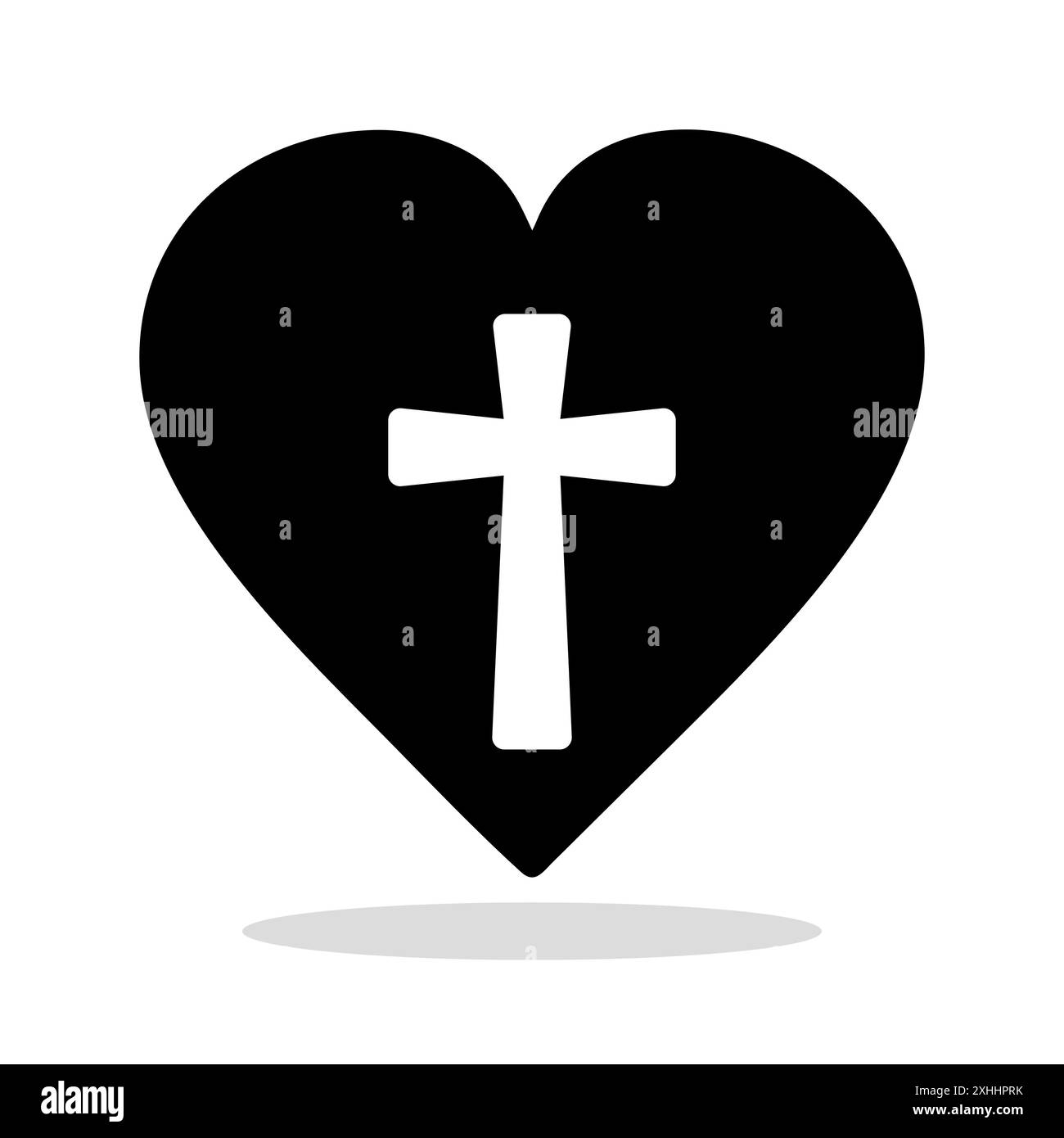 Icona cuore. Silhouette nera di cuore contenente una croce cristiana bianca, Illustrazione Vettoriale