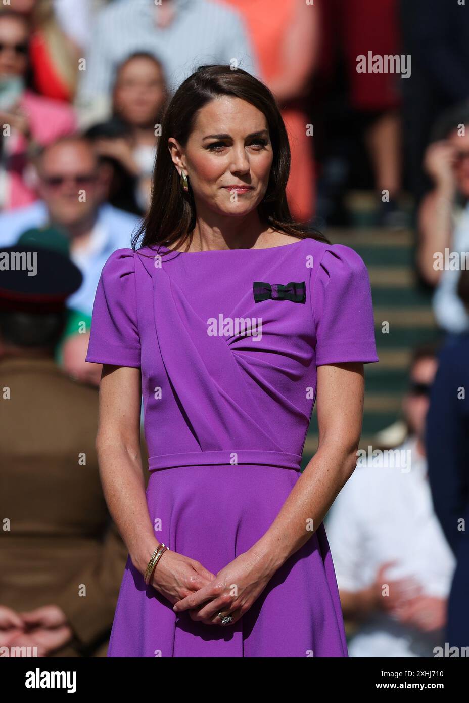 14 luglio 2024; All England Lawn Tennis and Croquet Club, Londra, Inghilterra; Wimbledon Tennis Tournament, giorno 14; Princess of Wales a Centre Court per presentare i trofei alla finale dei singoli di Gentlemens Foto Stock