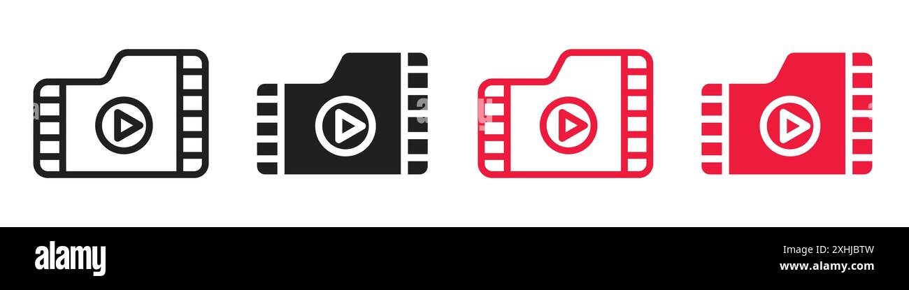 Icona dei file multimediali grafica con linee nere in bianco e nero segno di raccolta del set di contorni Illustrazione Vettoriale