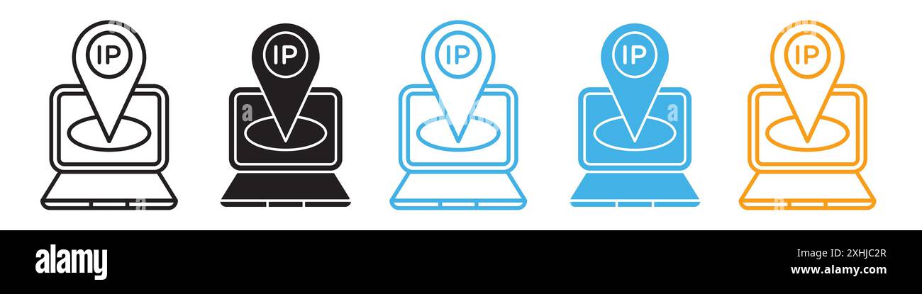 IP Icon Vector Black line art in bianco e nero contorno set segno di raccolta Illustrazione Vettoriale