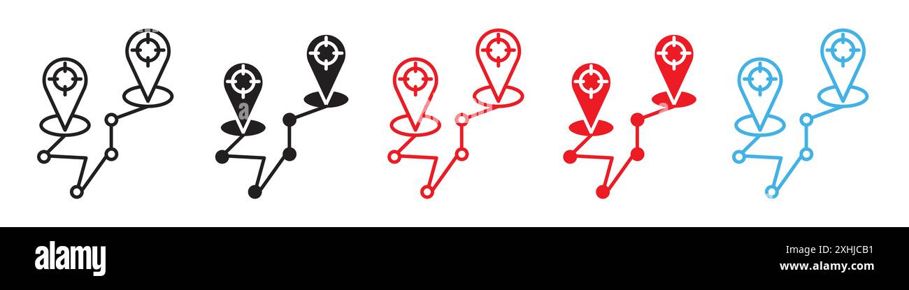 Icona del sistema di tracciamento vettore grafico della linea nera in bianco e nero segno di raccolta del set di contorni Illustrazione Vettoriale