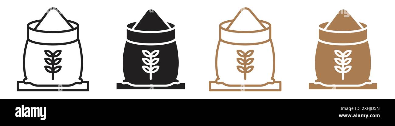 Icona della borsa a farina Vector Black line art con contorno bianco e nero e segno della collezione Illustrazione Vettoriale