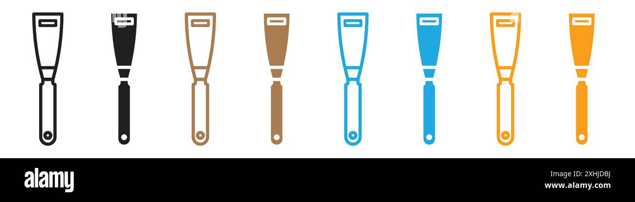 Icona del coltello per mastice vettore grafico linea nera in bianco e nero segno di raccolta del set di contorni Illustrazione Vettoriale