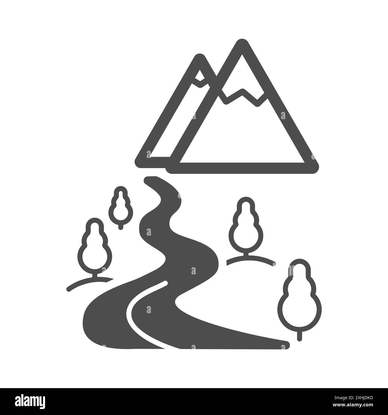 Montagna e fiume vettore isolato icona. Segno della natura. Simbolo grafico per sito web di viaggi e turismo e design di app, logo, app, UI Illustrazione Vettoriale