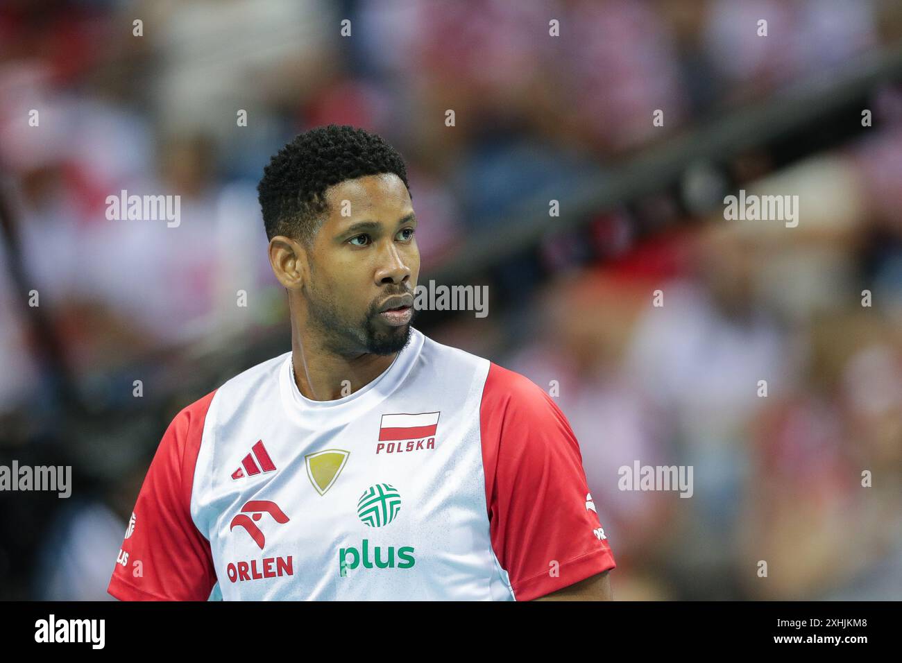 Wilfredo Leon di Polonia visto durante la partita di pallavolo Hubert Wagner Memorial 2024 tra Polonia ed Egitto alla Tauron Arena. Punteggio finale; Polonia 3:0 (25:16, 25:21, 25:18) Egitto. Foto Stock