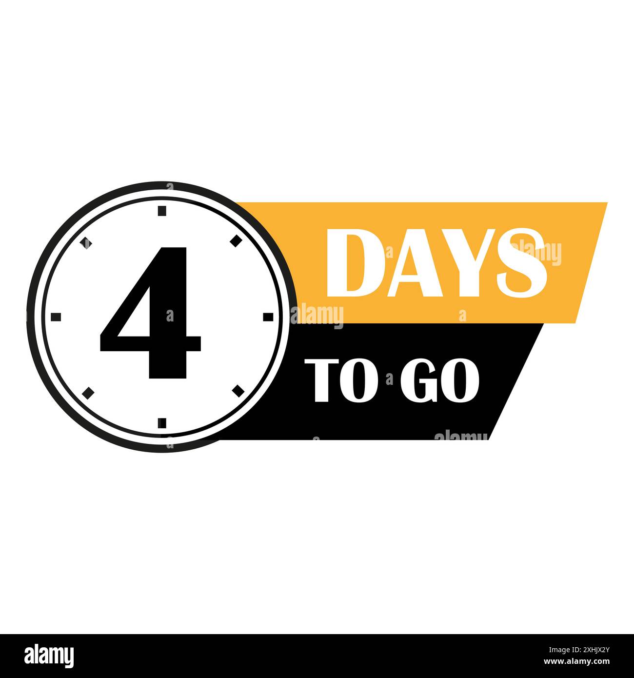 Icona del timer del conto alla rovescia. Numero quattro evidenziato. mancano 4 giorni. Nero e giallo. Illustrazione Vettoriale