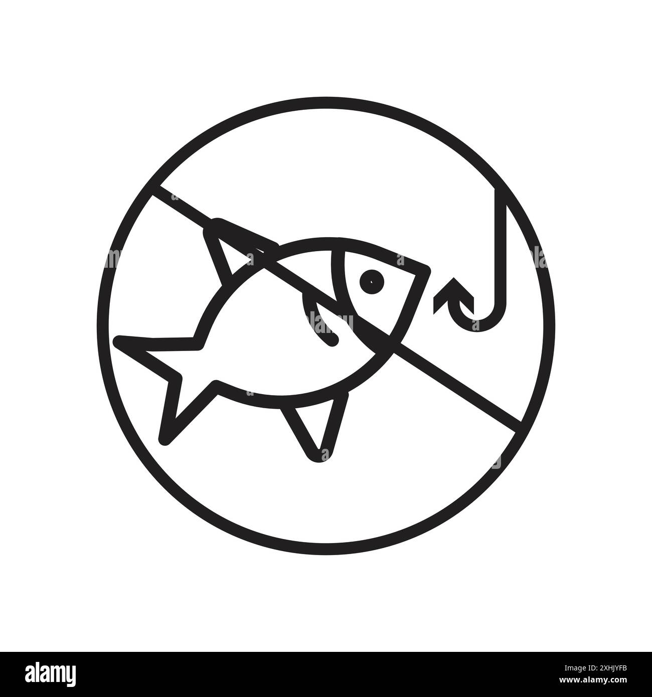 Nessuna icona di pesca Vector Black line art in bianco e nero bordo set segno di collezione Illustrazione Vettoriale