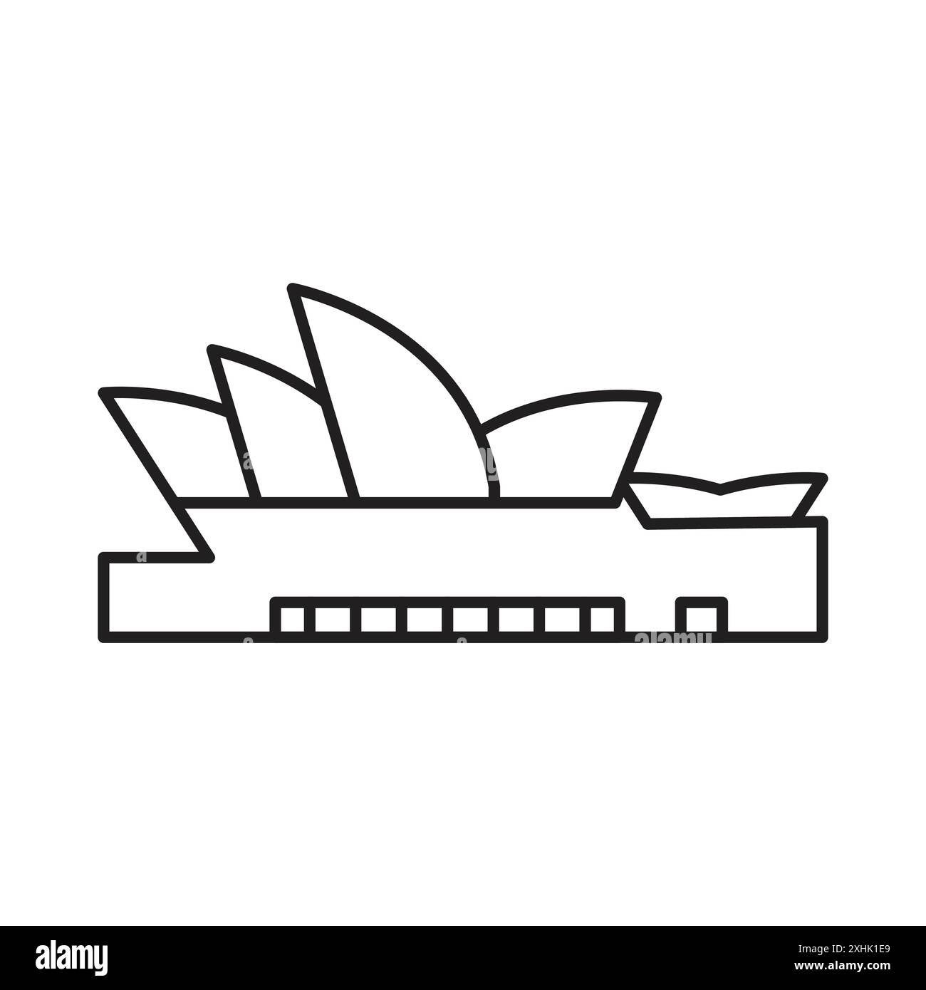 Icona del teatro d'opera di Sydney Vector d'arte Black line in bianco e nero, insegna della collezione Illustrazione Vettoriale