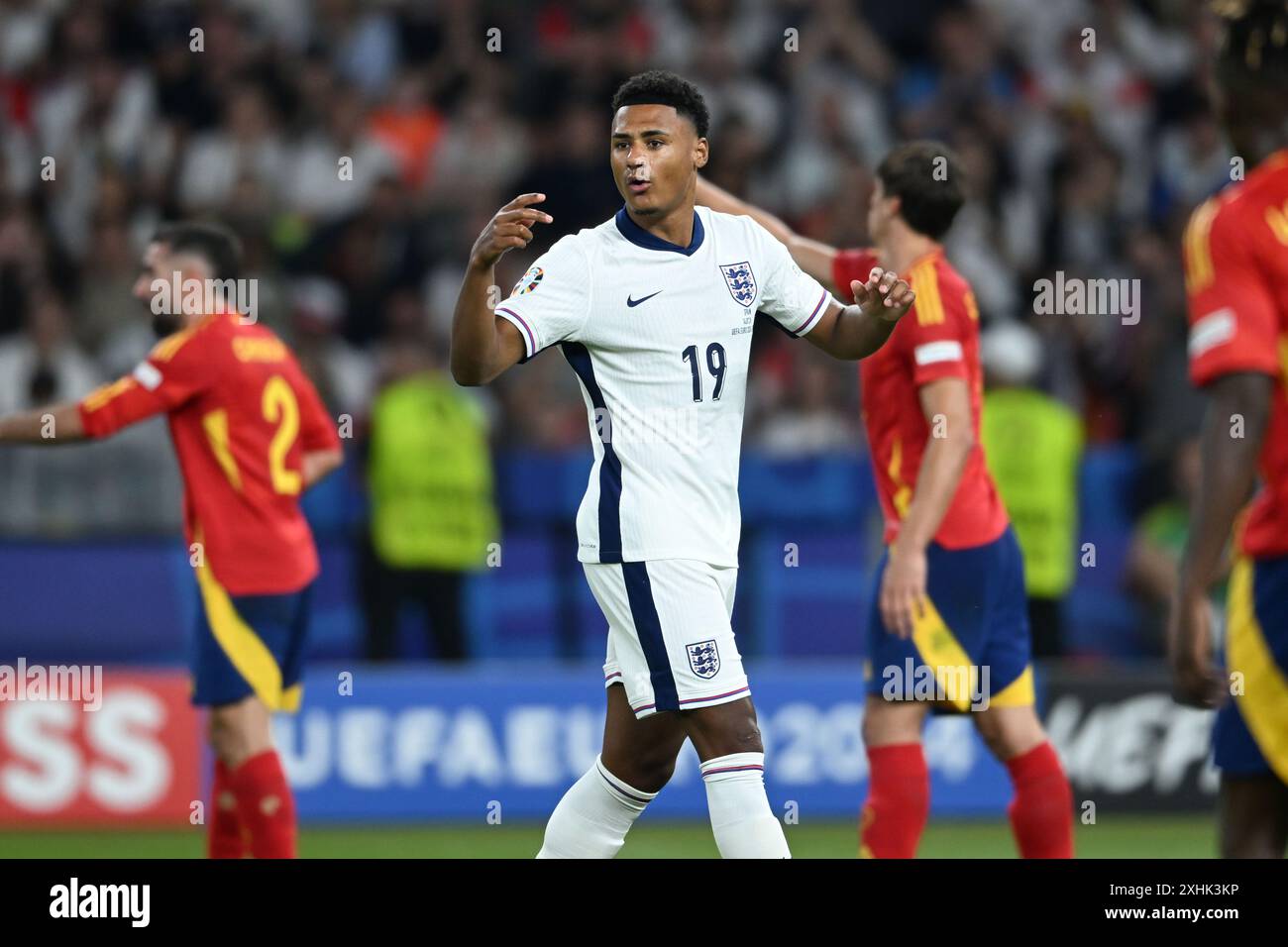 Ollie Watkins (Inghilterra) durante la partita di UEFA Euro Germania 2024 tra Spagna 2-1 e Inghilterra all'Olympiastadion il 14 luglio 2024 a Berlino, Germania. Crediti: Maurizio Borsari/AFLO/Alamy Live News Foto Stock
