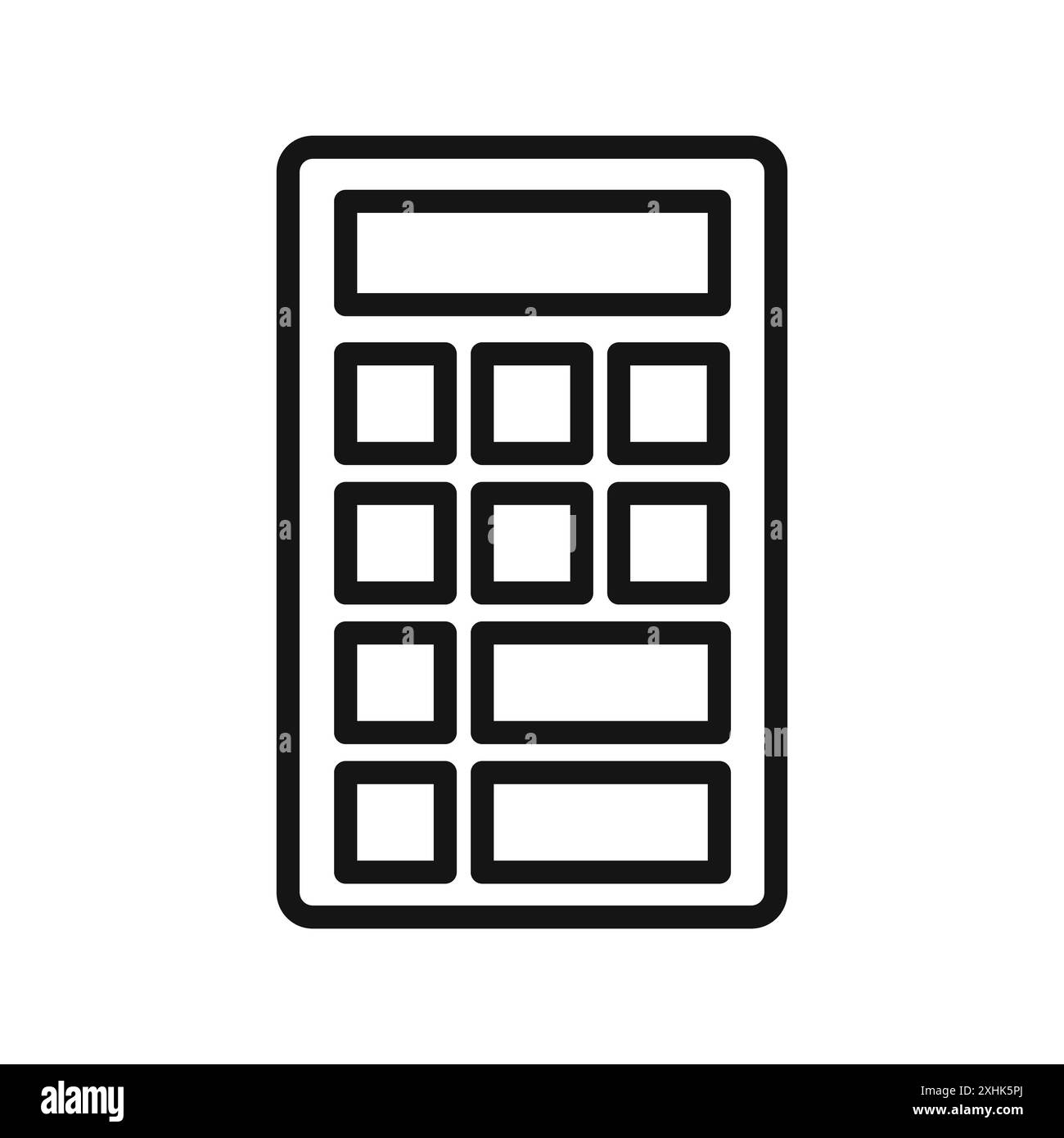 Icona della calcolatrice grafica con linea nera in bianco e nero, segno di raccolta del set di contorni Illustrazione Vettoriale