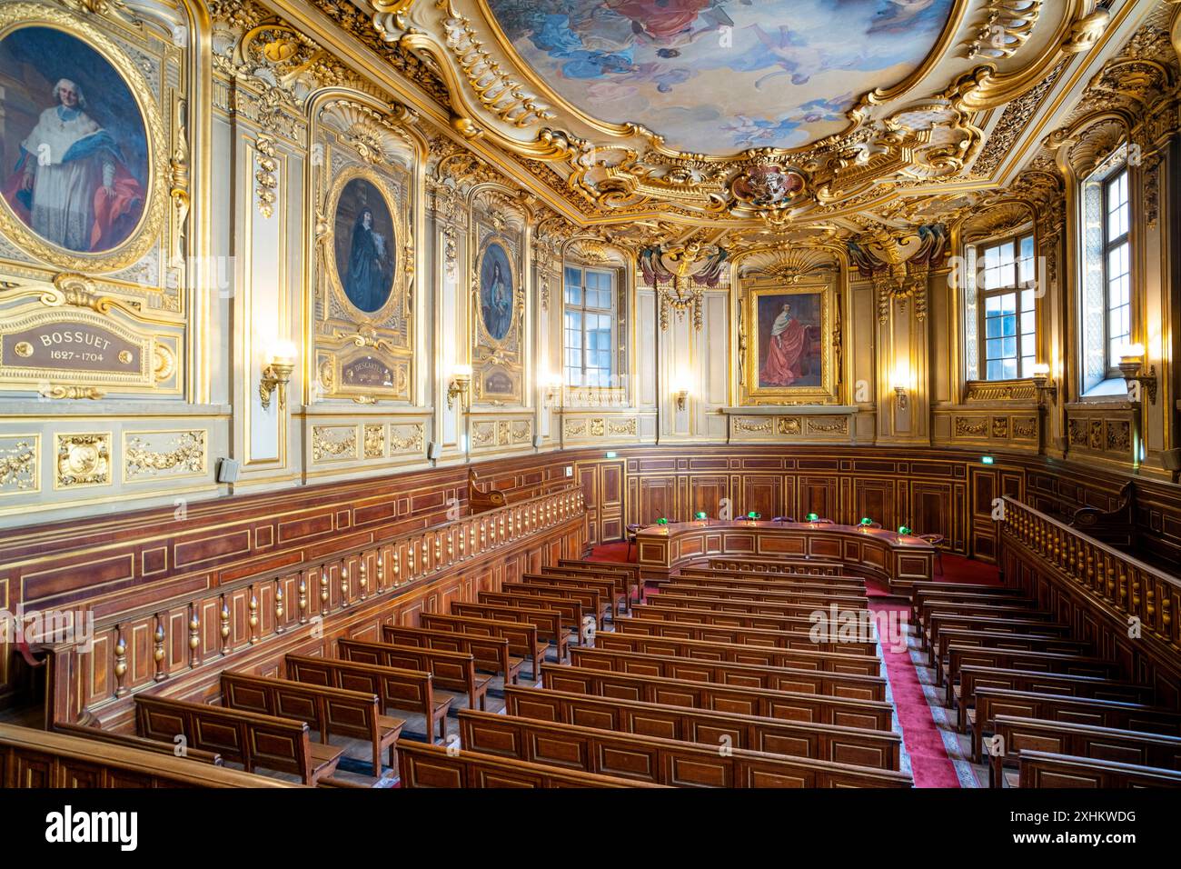 Francia, Parigi, Università della Sorbona, Salle Louis Liard (sala di dottorato) con il ritratto di Richelieu Foto Stock