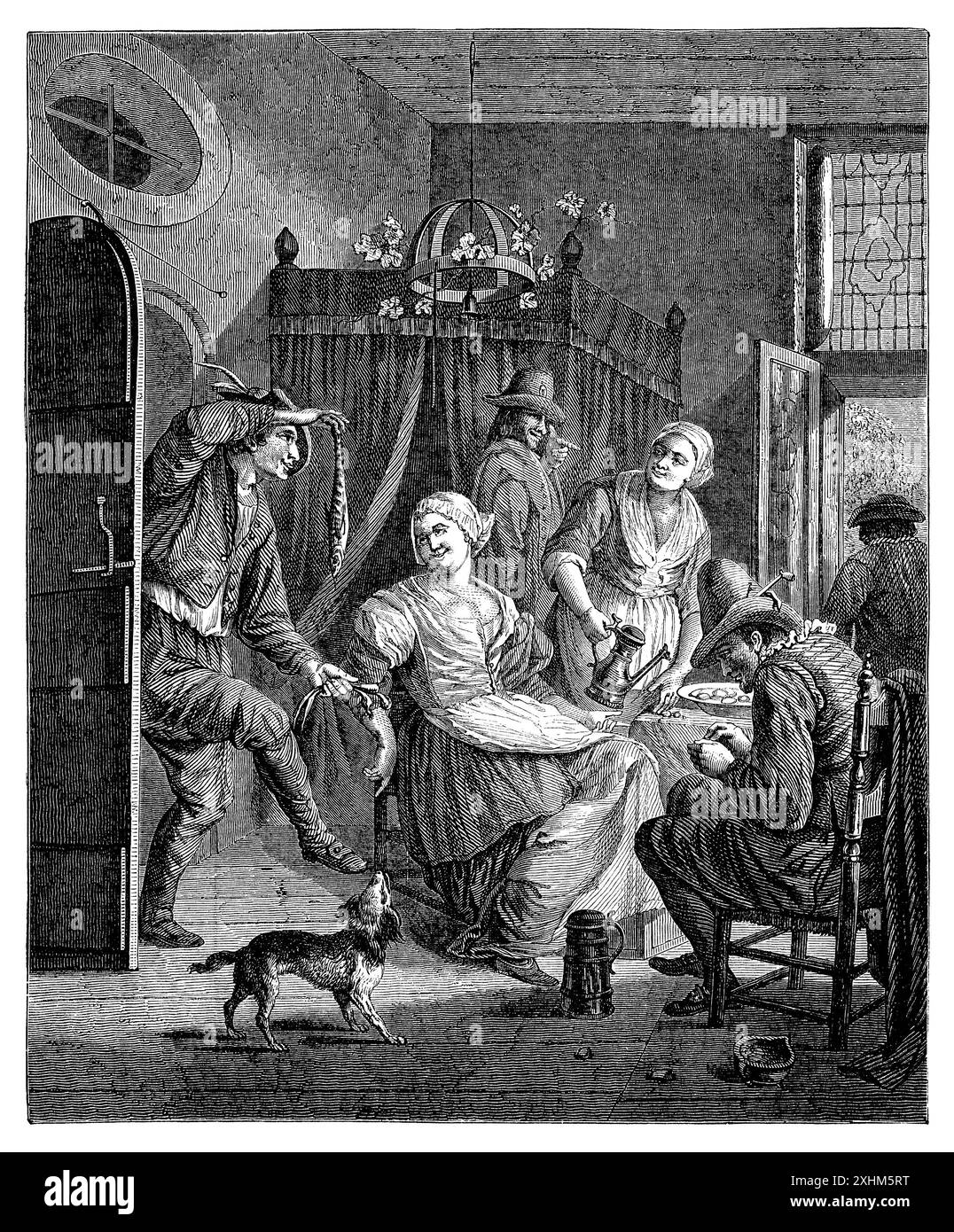 1854 incisione vintage del dipinto di Jan Steen The Young Gallant. Foto Stock