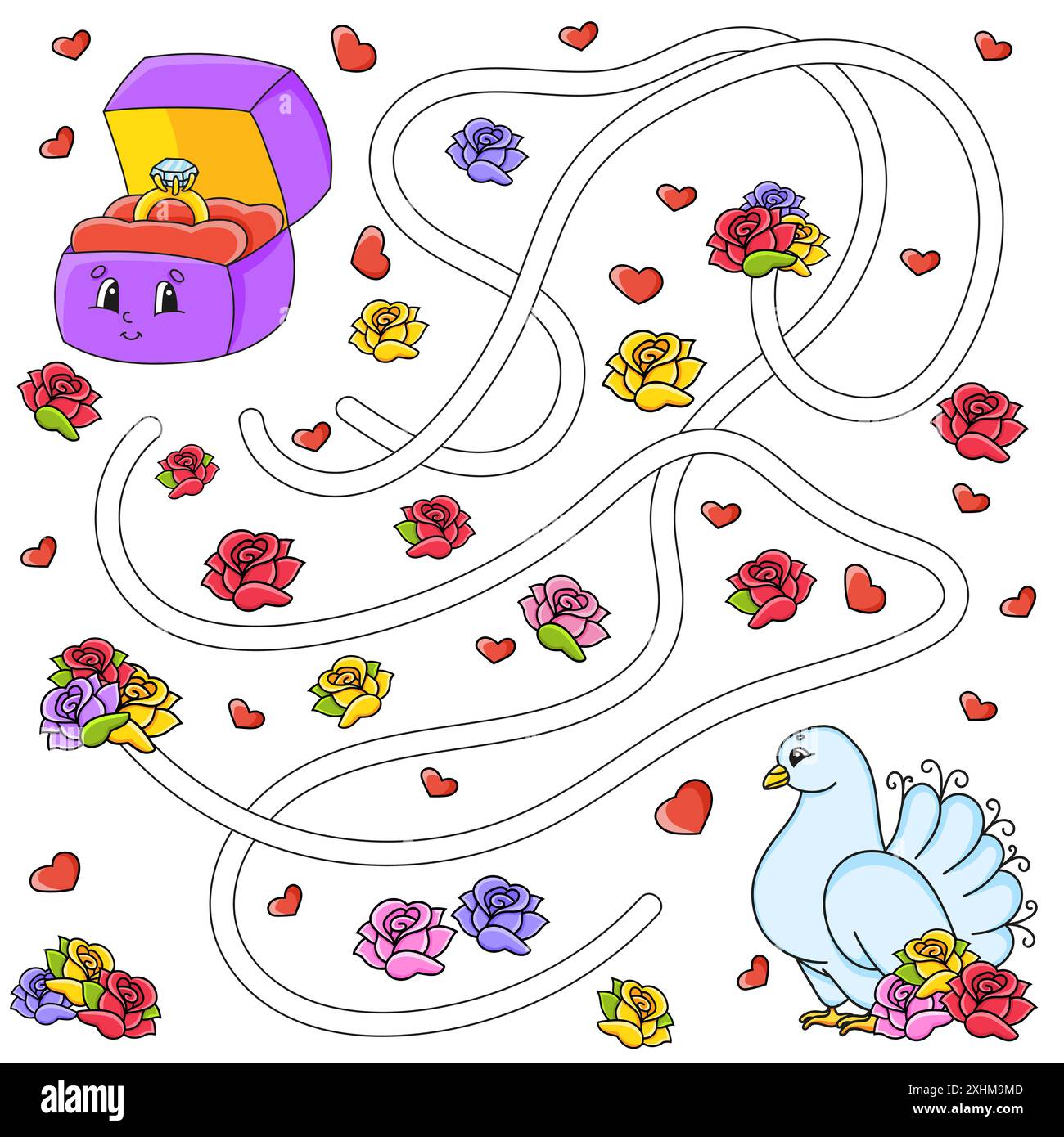 Labirinto astratto. Gioco per bambini. Labirinto divertente. Pagina attività. Puzzle per bambini. stile cartoni animati. Indovinello per l'asilo. Enigma logico. Colore vecto Illustrazione Vettoriale