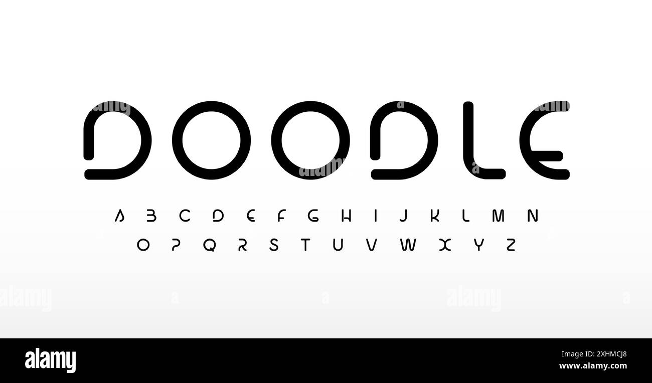 Alfabeto moderno e minimalista, linea arrotondata pulita per un headlin esclusivo ed elegante, logo futuristico raffinato, scritta bauhaus, design tipografico morbido Illustrazione Vettoriale