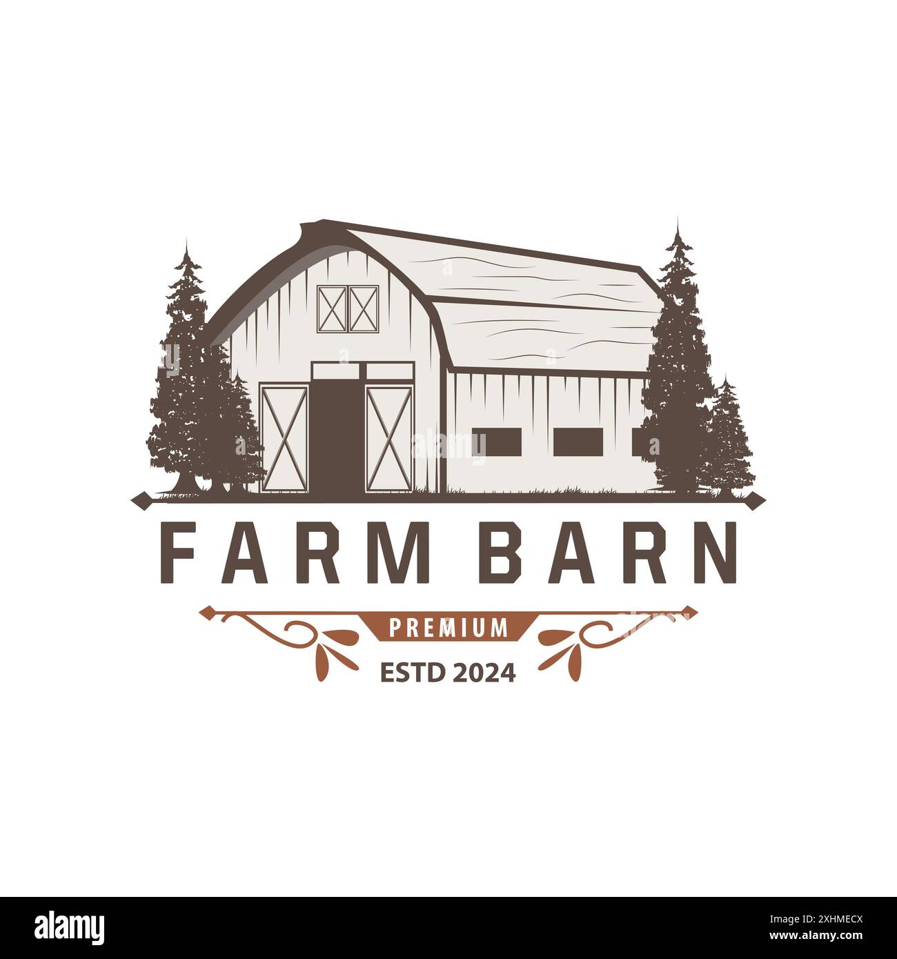 Modello di edificio agricolo con logo Barn Farm Farm design vintage semplice illustrazione in stile retrò Illustrazione Vettoriale