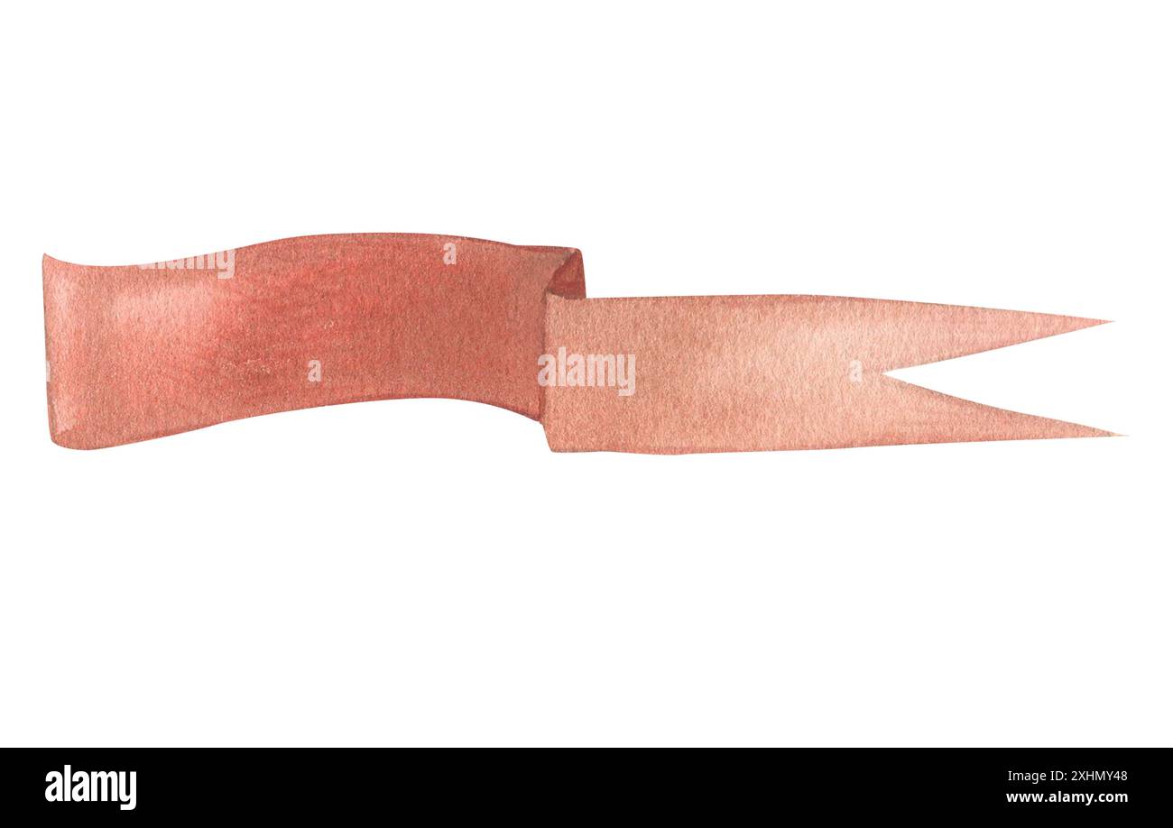 Illustrazione ad acquerello di una bandiera ondulata in rosso. Lunga bandiera medievale, isolata. Disegnato a mano, schizzo Foto Stock