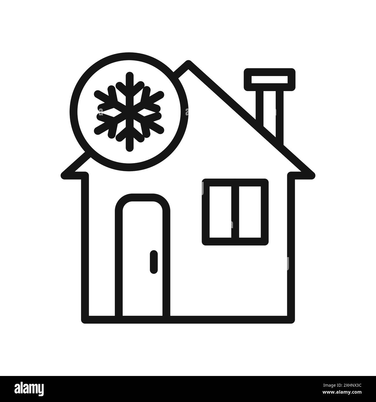Icona di una casa fantastica, grafica con linee nere e scritte in bianco e nero Illustrazione Vettoriale