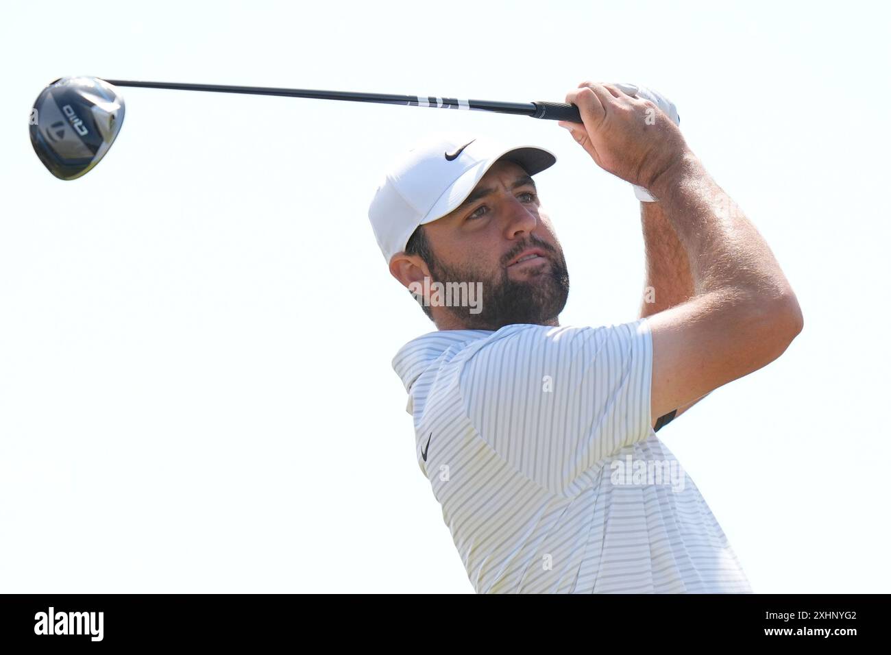 Troon, Ayrshire meridionale, Scozia. 15 luglio 2024; Royal Troon Golf Club, Troon, South Ayrshire, Scozia; Open Championship Practice Day; Scottie Scheffler gioca dal tredicesimo tee credito: Action Plus Sports Images/Alamy Live News Foto Stock