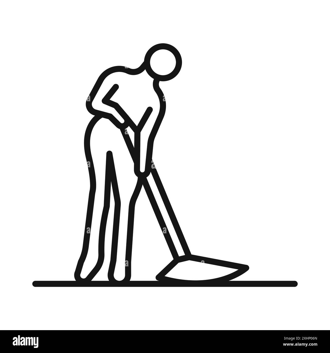 Icona pavimenti in mopping Black line art vettoriale in bianco e nero bordo set segno di collezione Illustrazione Vettoriale