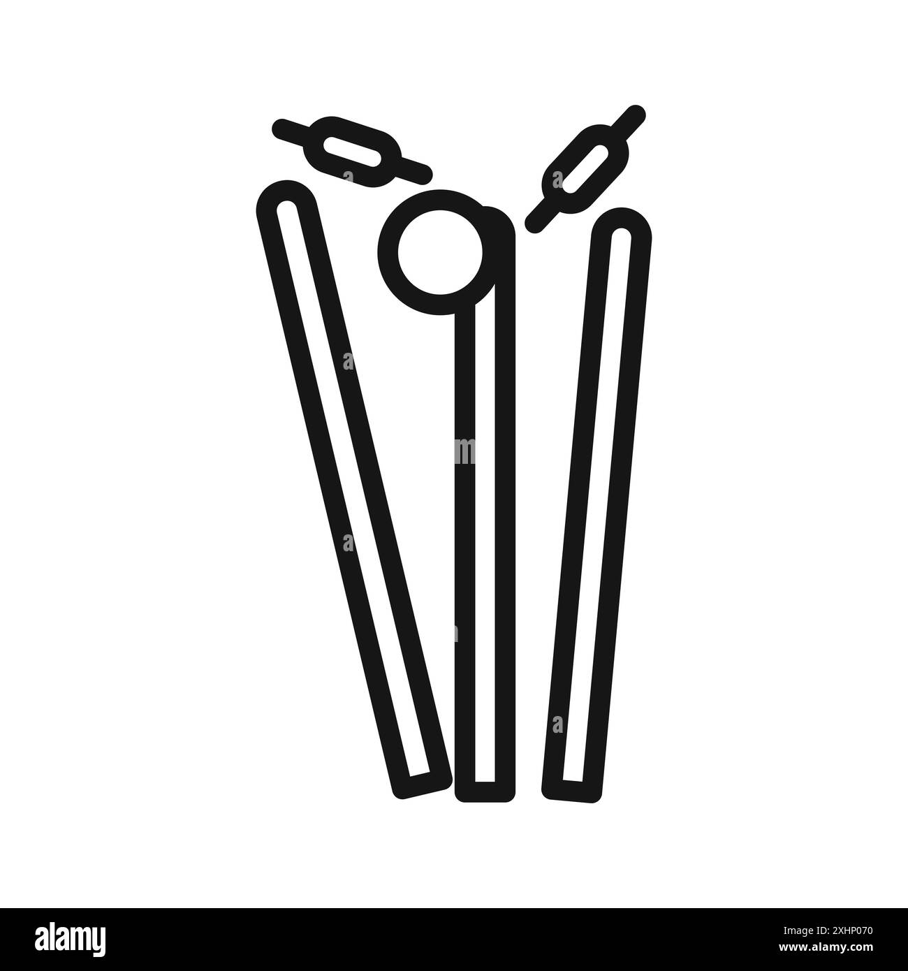 Icona Wicket Stump Vector nero con contorno in bianco e nero segno di collezione Illustrazione Vettoriale