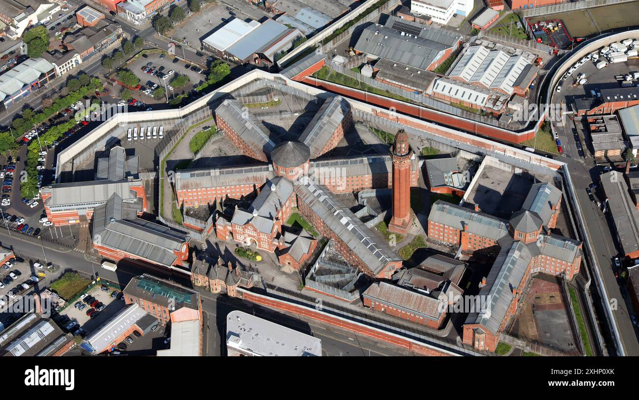 Vista aerea della prigione di HMP Manchester, precedentemente nota come Strangeways, Manchester Foto Stock