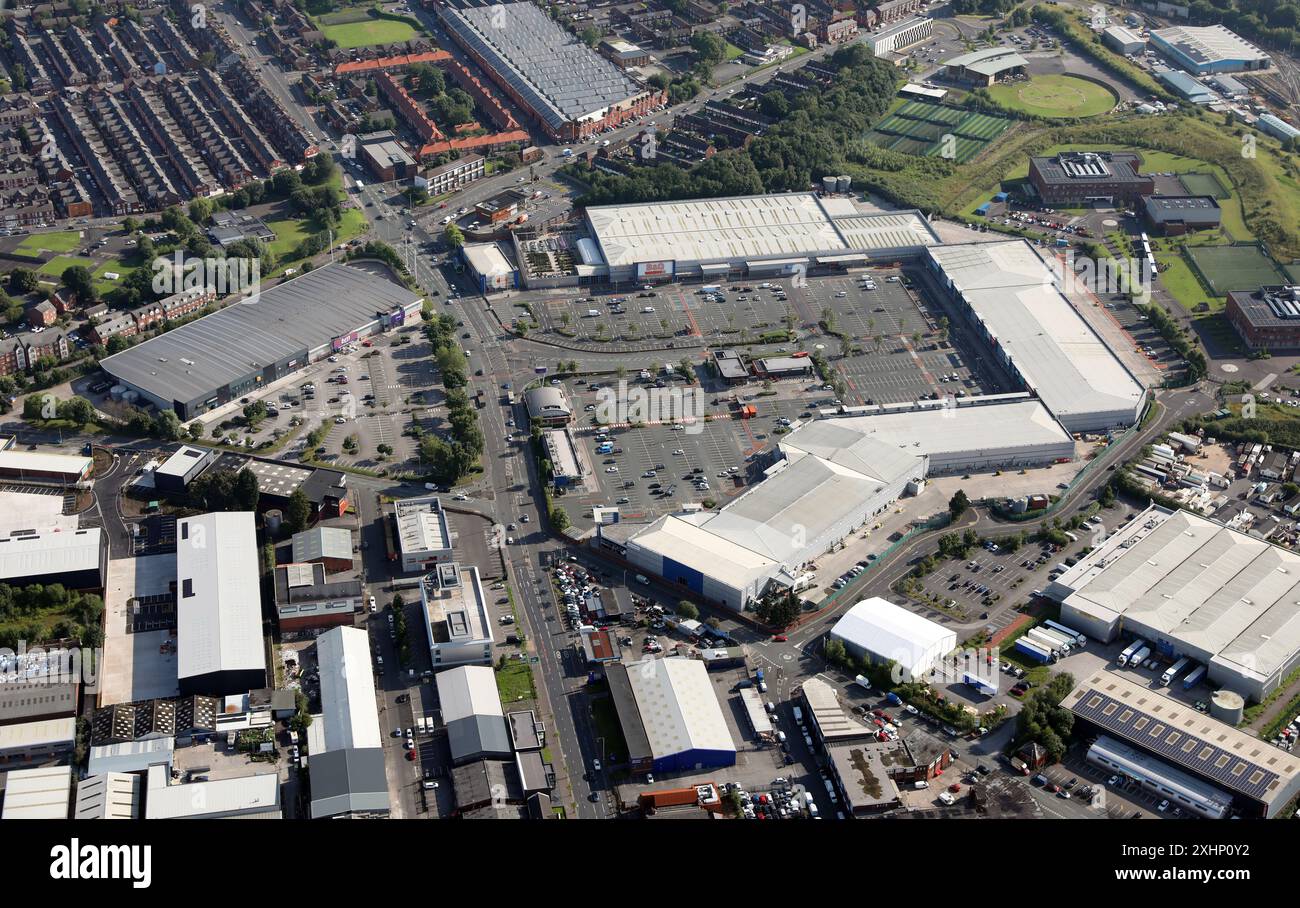 Vista aerea del Manchester Fort Shopping Park a Cheetham Hill, Manchester Foto Stock