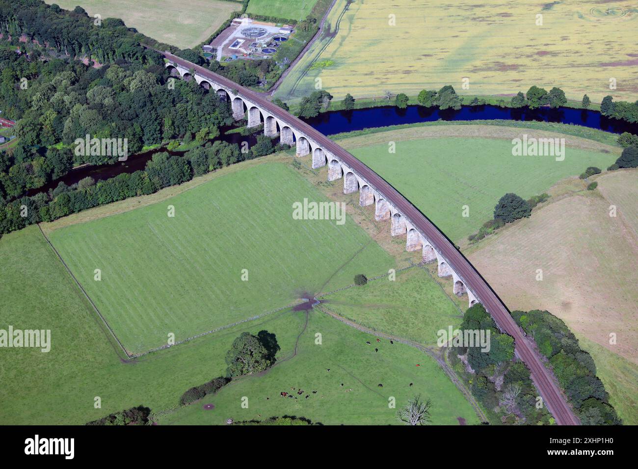 Vista aerea del viadotto di Arthington (noto anche come viadotto di Wharfedale) vicino a Pool a Wharfedale, Otley, West Yorkshire Foto Stock