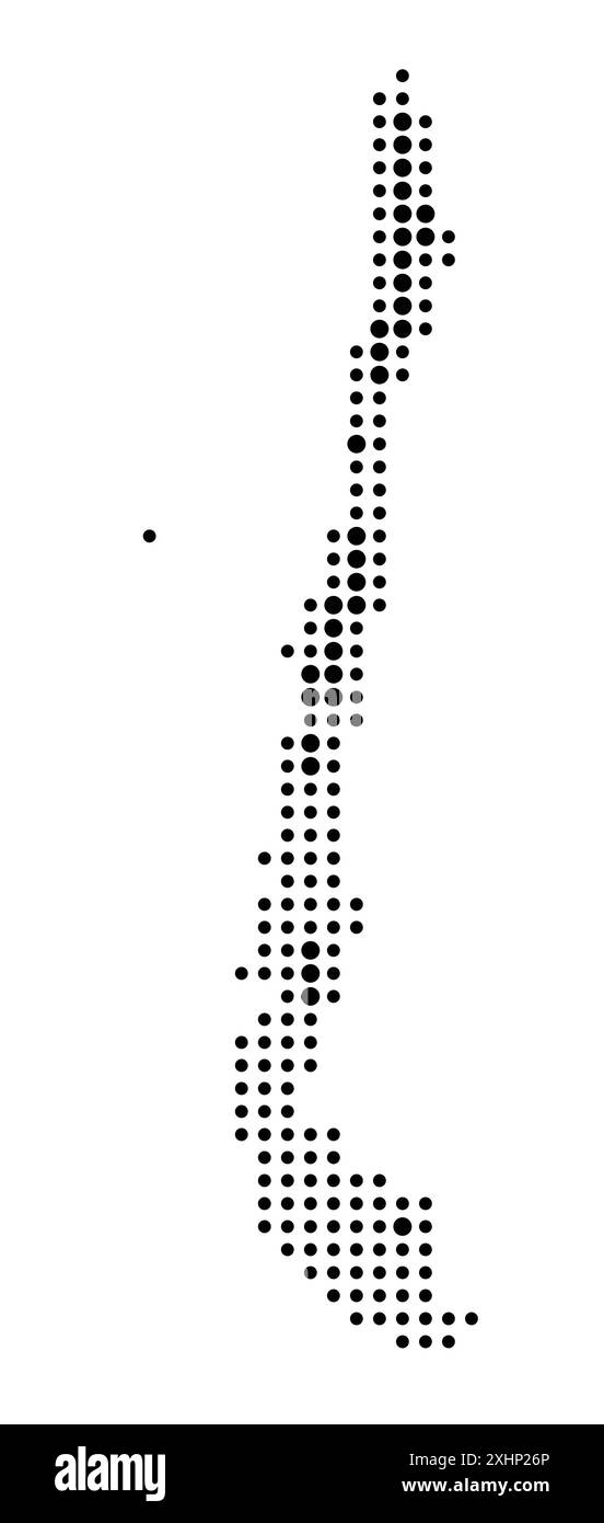 Mappa astratta del Cile che mostra l'area del paese con un modello di cerchi neri Illustrazione Vettoriale