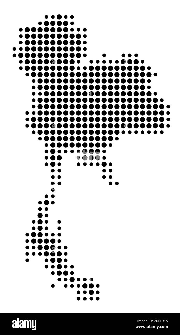 Mappa astratta della Thailandia che mostra l'area del paese con un modello di cerchi neri Illustrazione Vettoriale