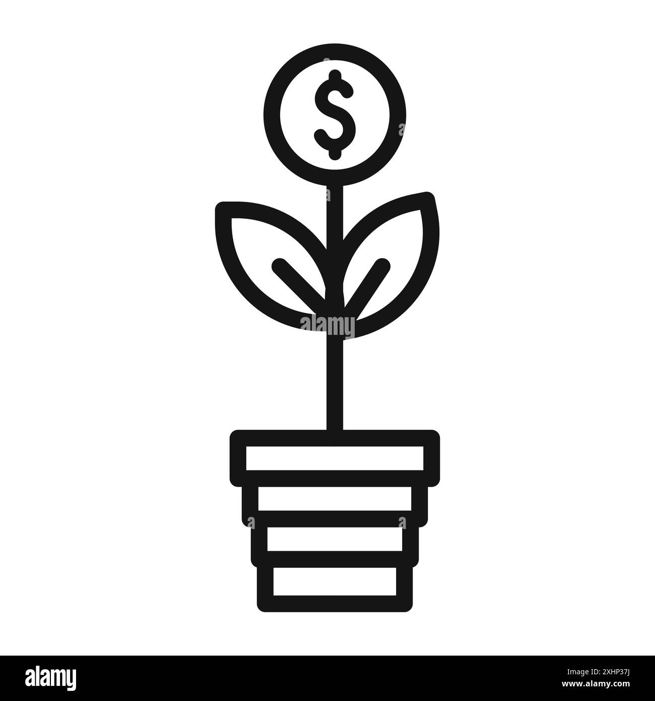 Icona di crescita degli investimenti aziendali Black line art Vector in bianco e nero Illustrazione Vettoriale
