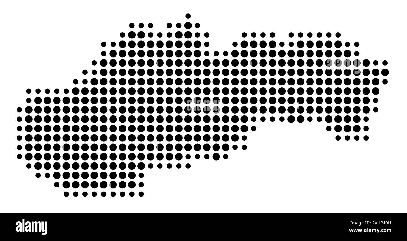 Mappa astratta della Slovacchia che mostra l'area del paese con un modello di cerchi neri Illustrazione Vettoriale