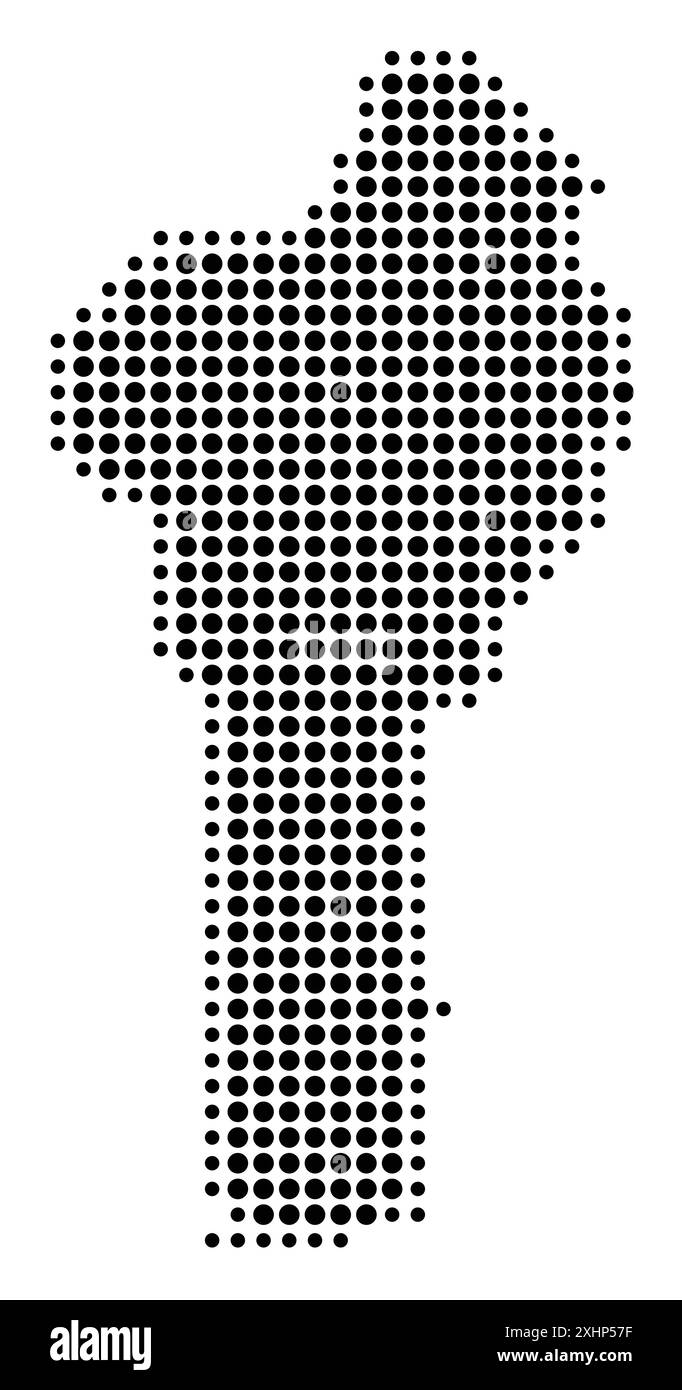 Mappa astratta del Benin che mostra l'area del paese con uno schema di cerchi neri Illustrazione Vettoriale