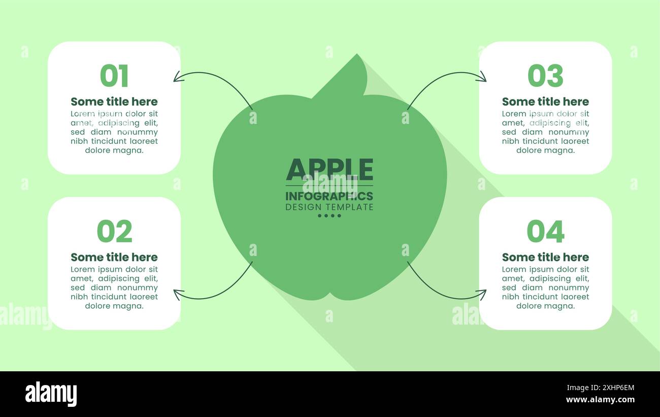 Modello infografico con 4 opzioni o passaggi. Mela. Può essere utilizzato per layout del flusso di lavoro, diagrammi, banner, webdesign. Illustrazione vettoriale Illustrazione Vettoriale