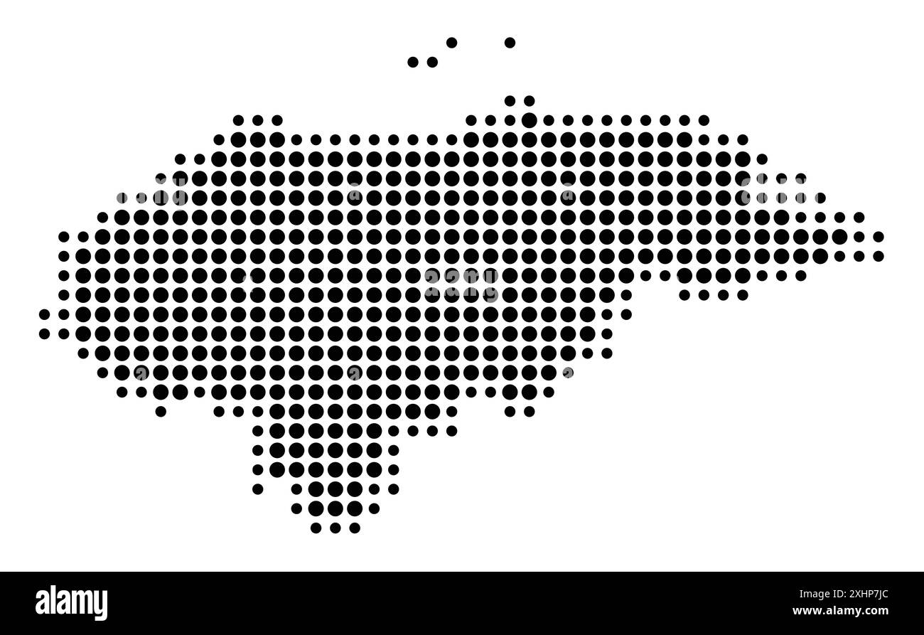 Mappa astratta dell'Honduras che mostra l'area del paese con un modello di cerchi neri Illustrazione Vettoriale
