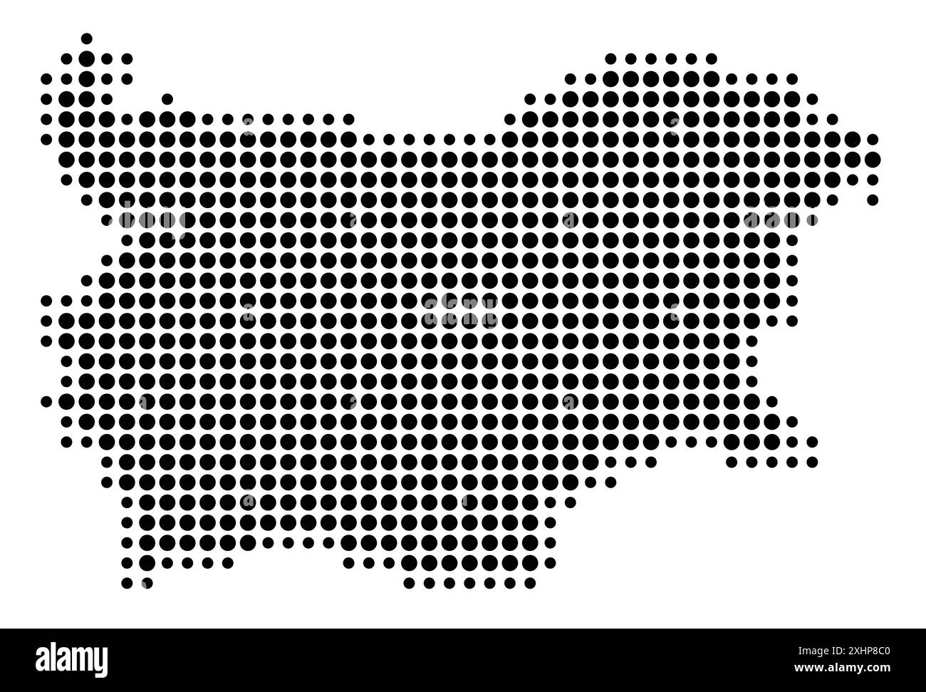 Mappa astratta della Bulgaria che mostra l'area del paese con un modello di cerchi neri Illustrazione Vettoriale