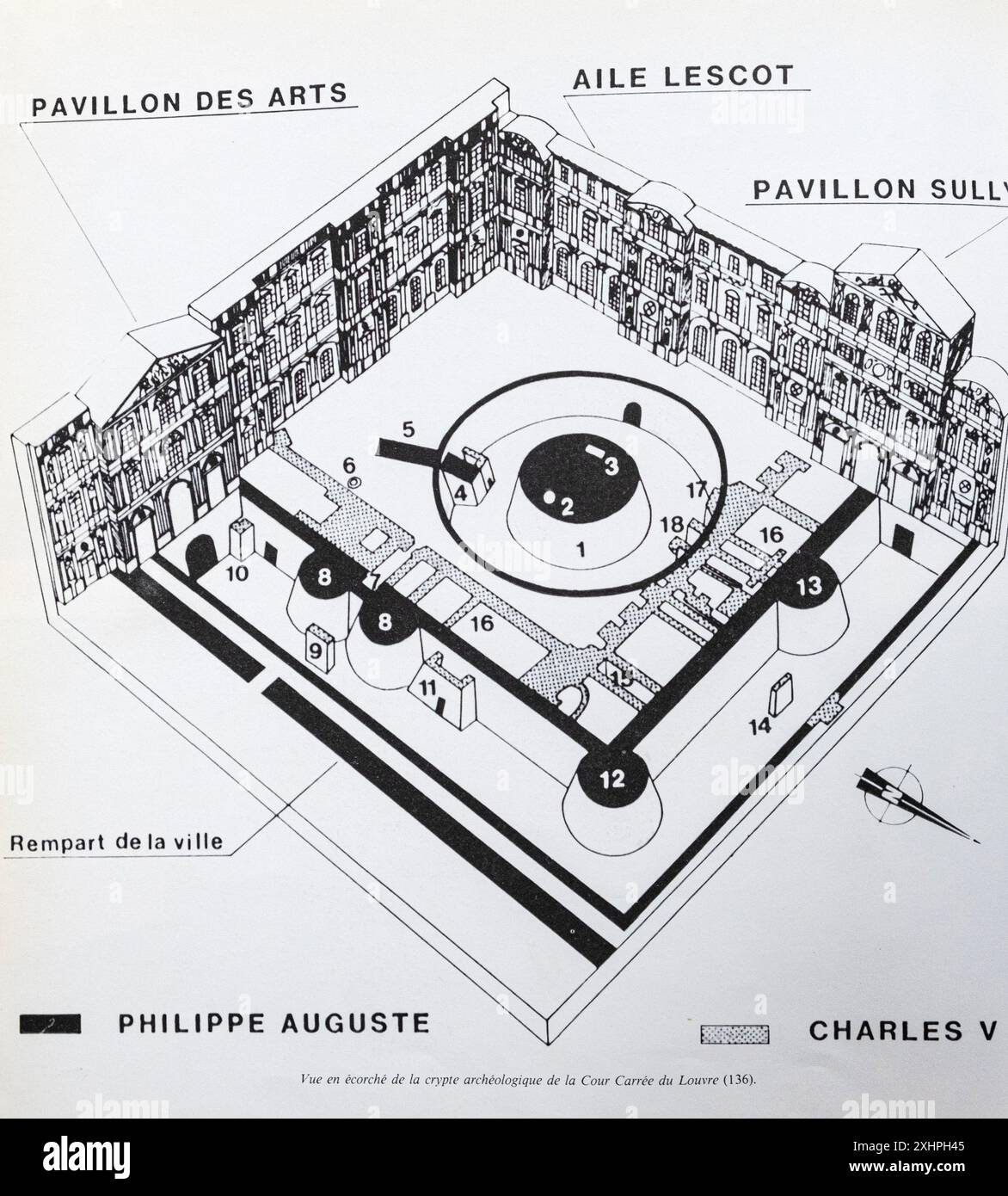 Francia, Parigi, piano storico del Palazzo del Louvre con il recinto di Philippe Auguste Foto Stock