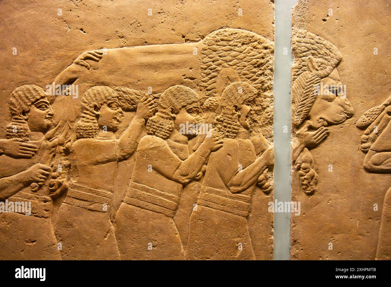 I leoni morti vengono portati via. Lion Hunt di Ashurbanipal. British Museum, Londra, Inghilterra. Foto Stock