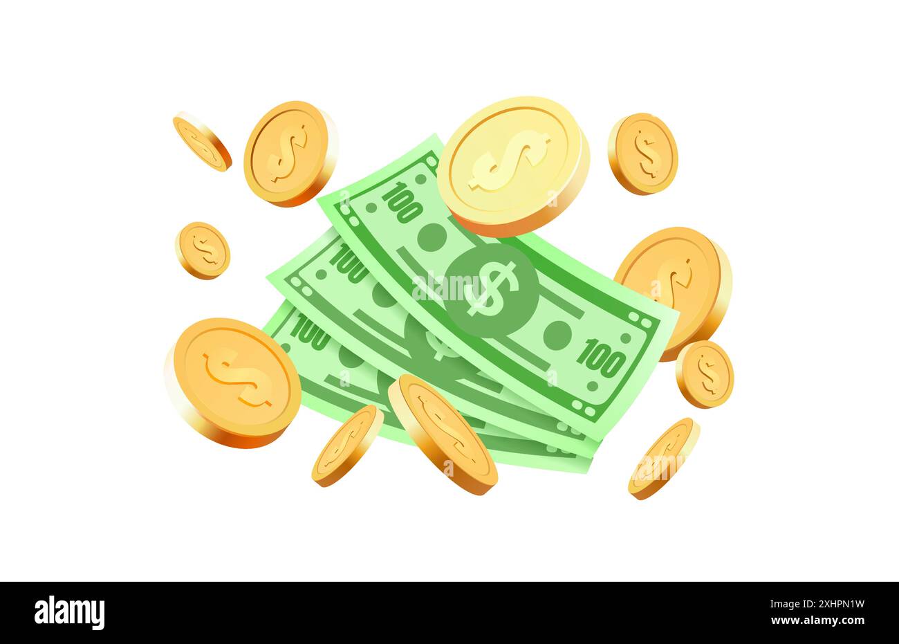 Monete e dollari, premio d'oro, offerta di vendita, denaro del vincitore. Vettore Illustrazione Vettoriale