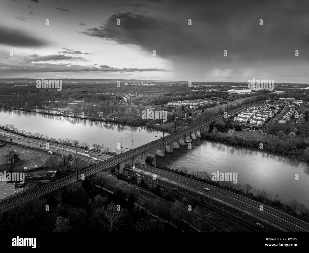 Aereo bianco e nero Raritan River Railroad Bridge Foto Stock