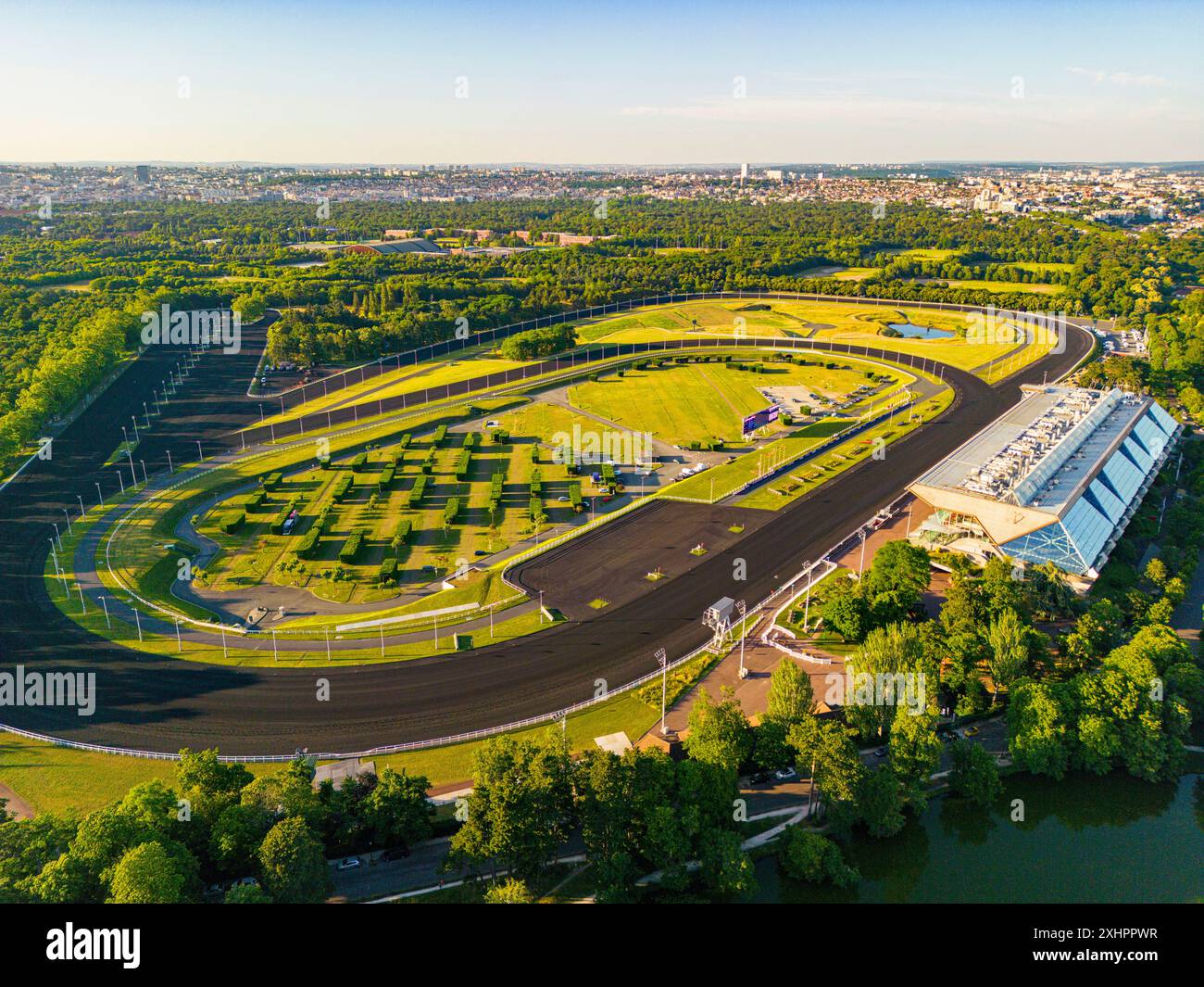 Francia, Parigi, Bois de Vincennes, Ippodromo di Vincennes (vista aerea) Foto Stock